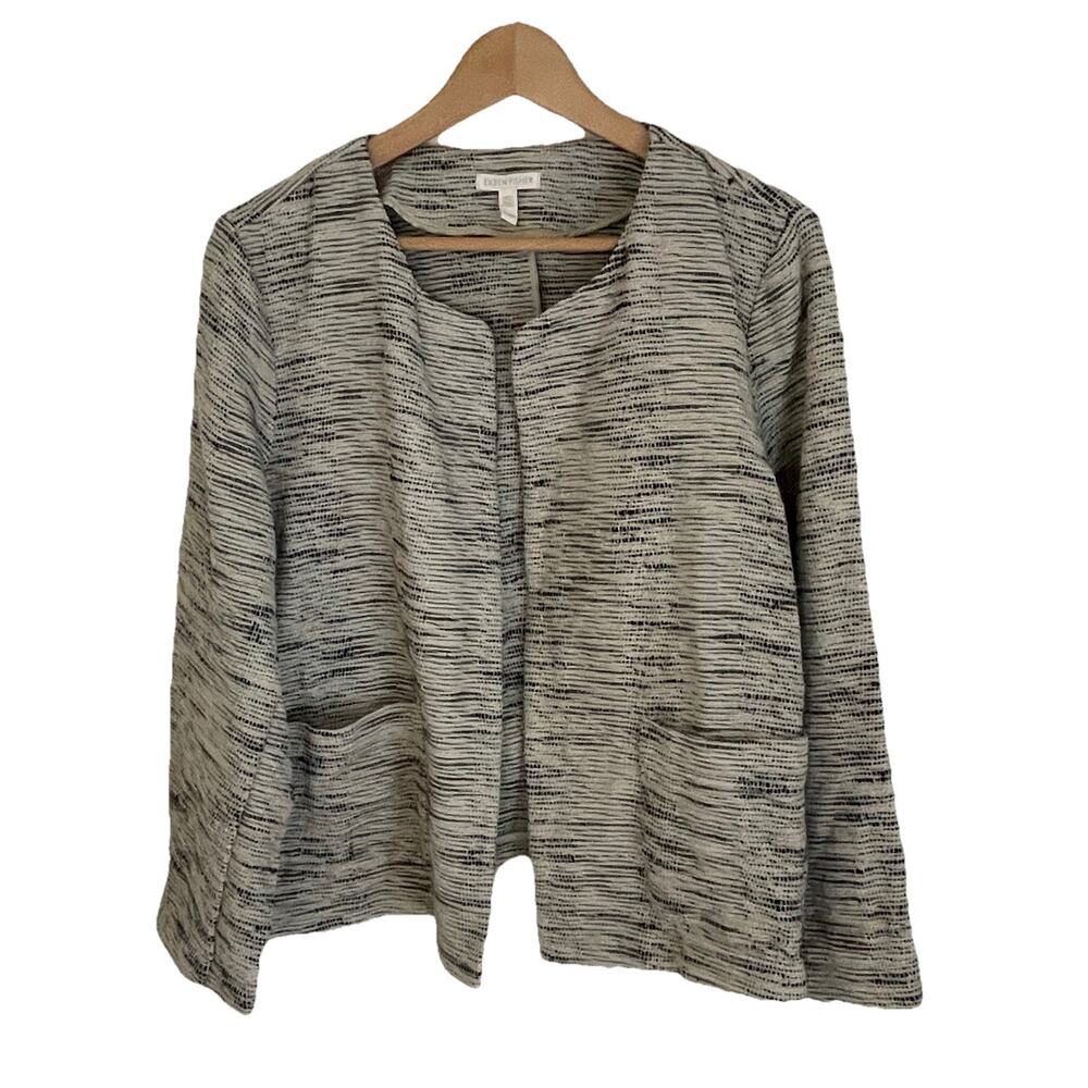 Eileen Fisher Open Blazer Jacket Womens XL Artsy Cotton Textured Heather Tweed - Picture 2 of 15